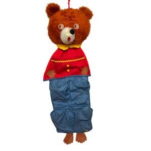 Vintage Nursery Diaper Hanger Organizer Teddy Bear Denim Red Edie Creations NJ